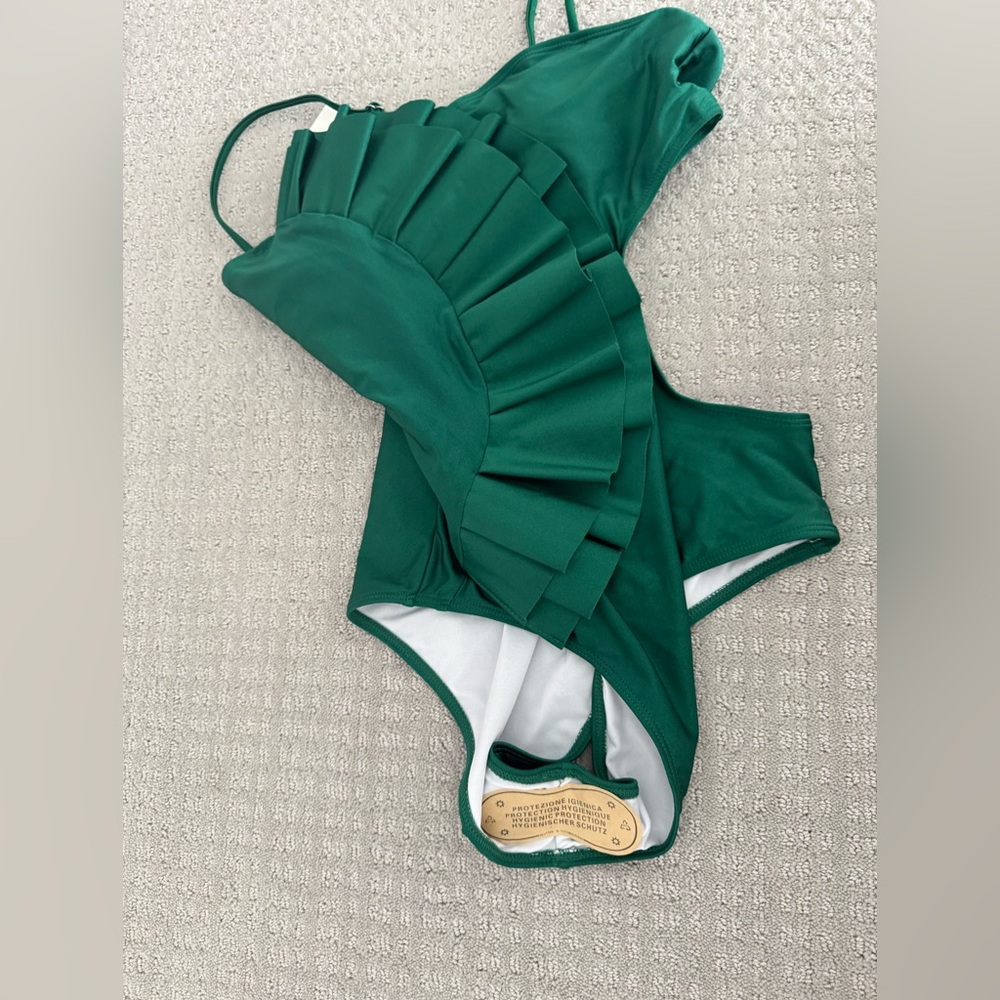 Green Ruffled One-Piece Swimsuit - Picture 3 of 4